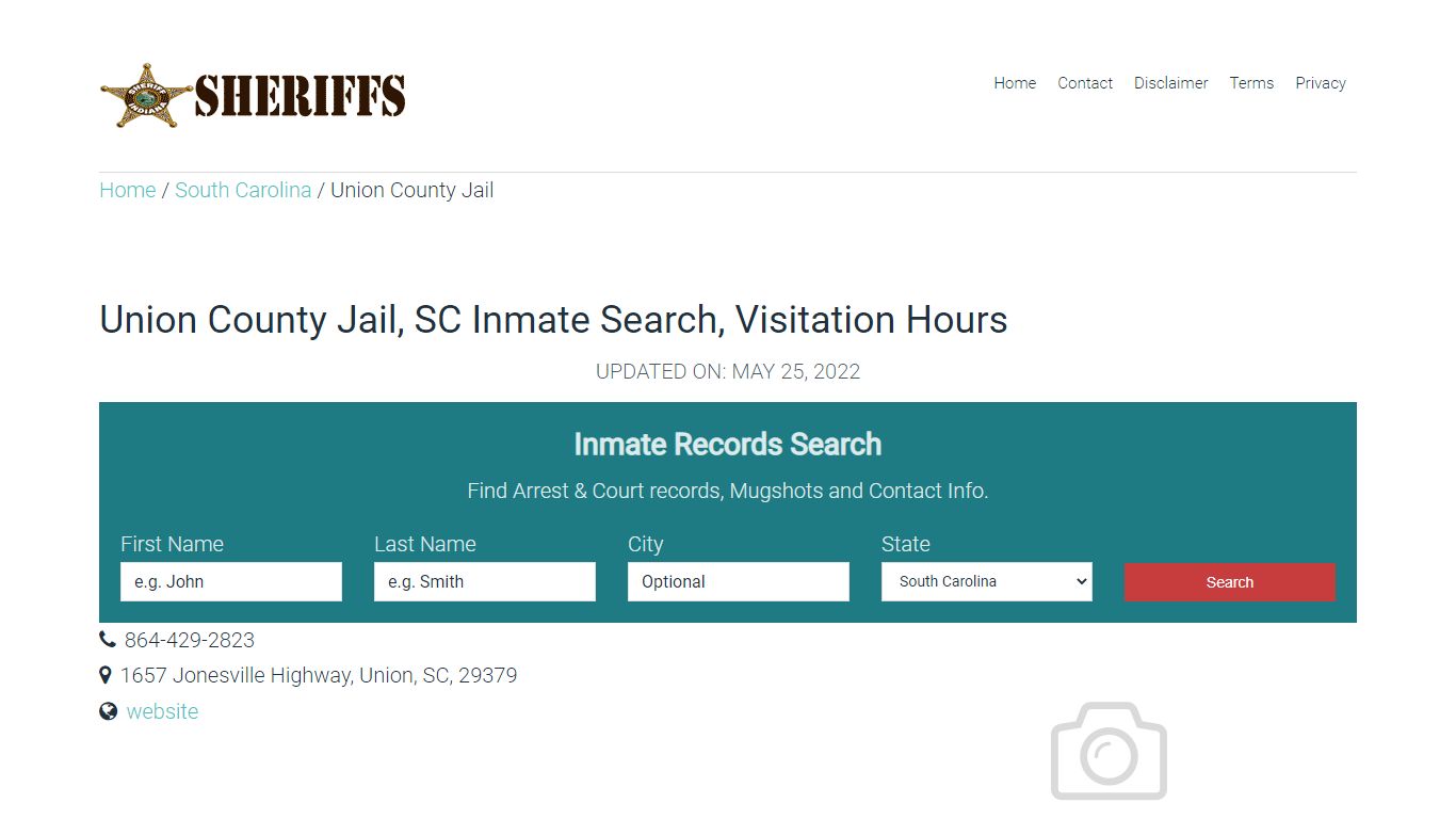 Union County Jail, SC Inmate Search, Visitation Hours